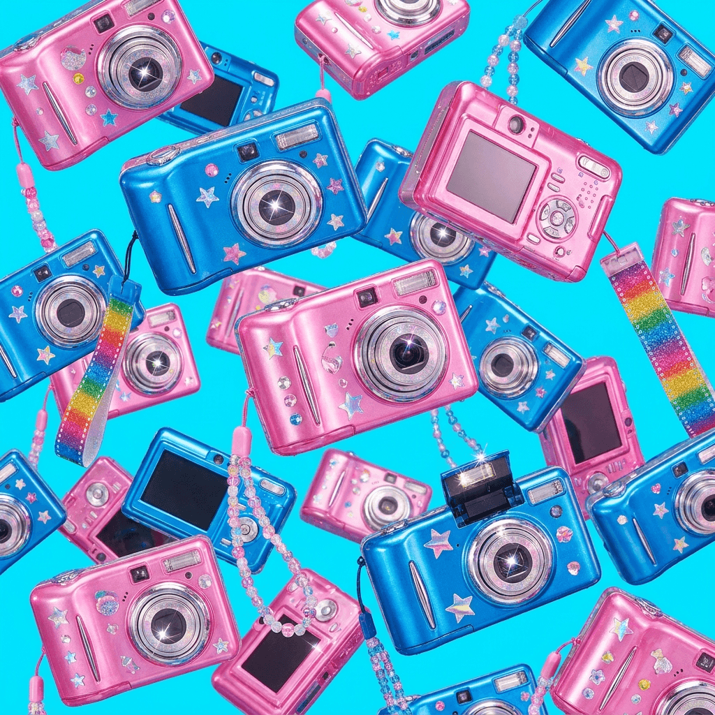 A vibrant collection of restored Y2K digital cameras