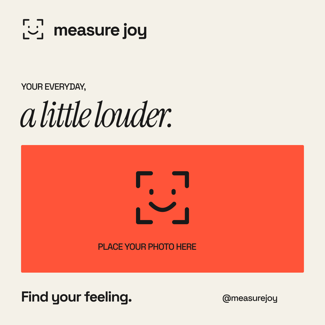 Editable square social template with Measure Joy headline and a coral photo placeholder